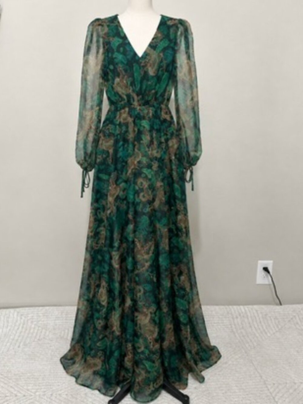 Giffniseti Green Dragon Print Maxi Dress Women's Plus Size 1X NWT